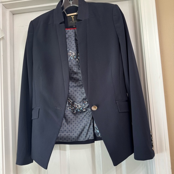 Ted Baker Navy Blue Blazer Jacket with Floral Lining Size 1 (USA 4) - Picture 2 of 9